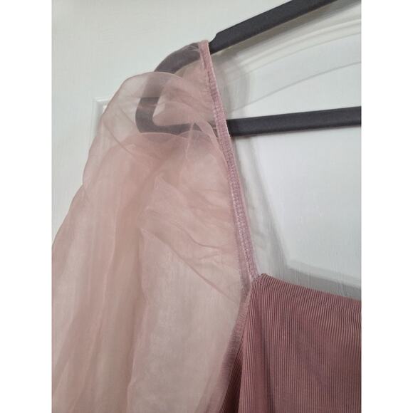 Eloquii Dusty Rose Pink Organza Puff Sheer Sleeves Square Neck Blouse Plus 14/16 - Picture 9 of 12